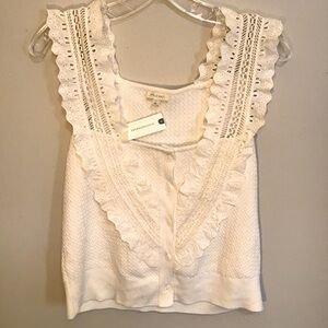 Women’s Bib Sweater Tank | Pilcro Lace Strap in Ivory | Size L